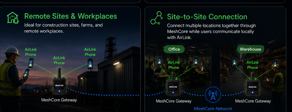 AirLink at remote sites and connecting multiple sites together through the MeshCore network