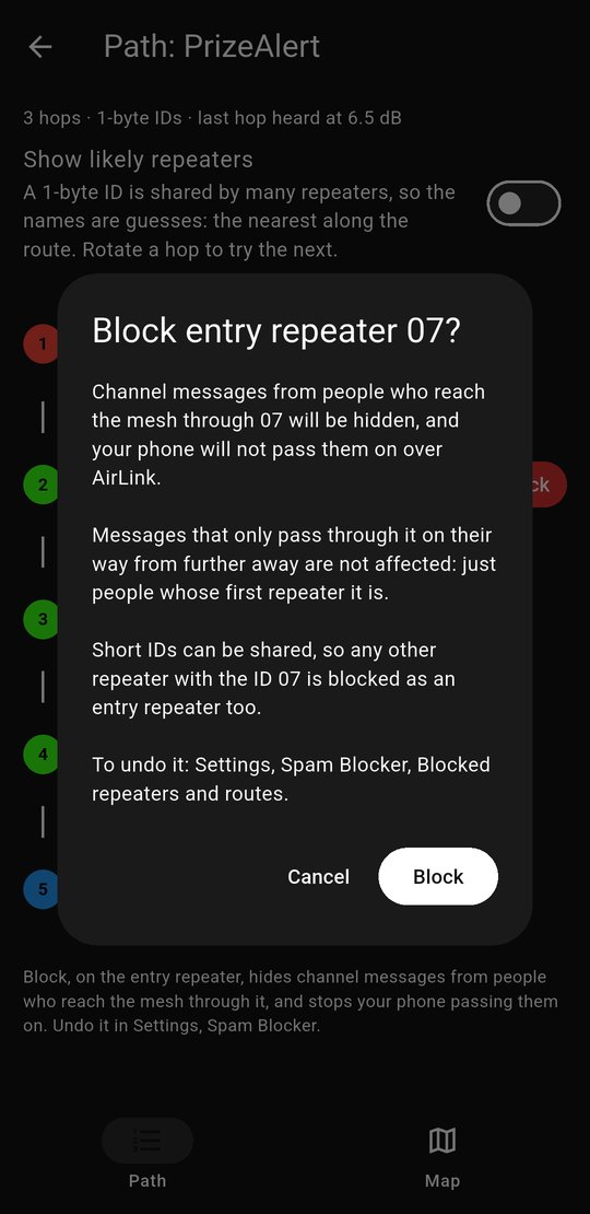 The app explains what the block does and how to undo it before you confirm