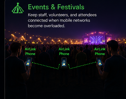 A festival crowd using AirLink to stay in touch when mobile networks become overloaded