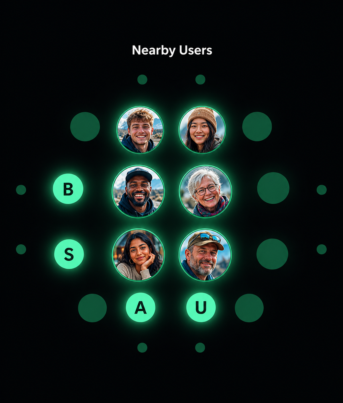 MeshOS AirLink showing nearby users connecting over Bluetooth mesh