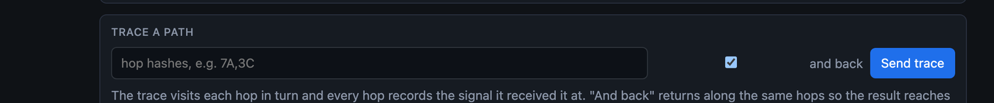 The trace tool: build a path from node hashes and send a trace to measure the signal at every hop and back