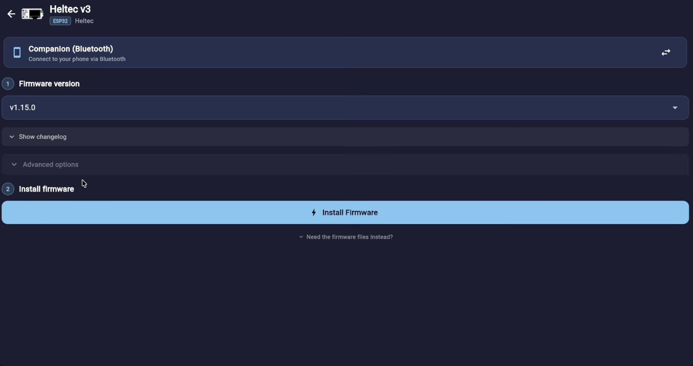 Installing firmware in the MeshCore Configurator